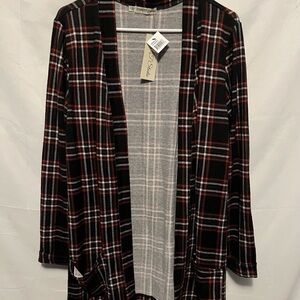 Women’s Plaid Long Sleeve Open Front Cardigan with Pockets - Size Medium NWT